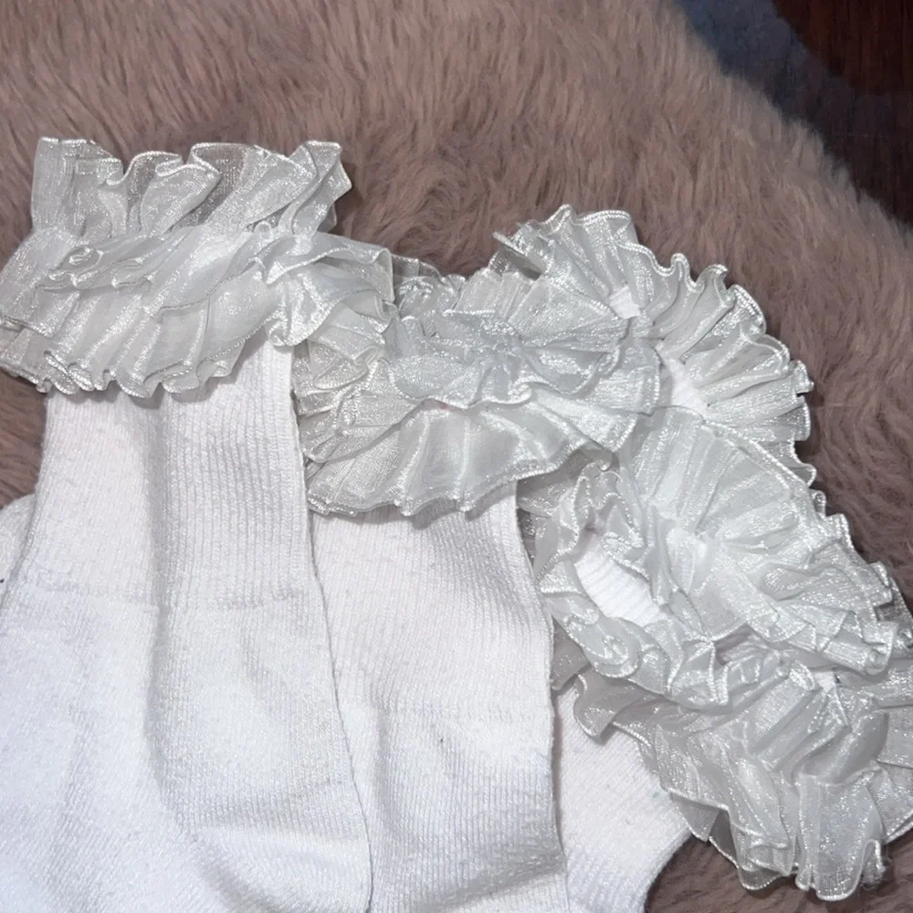 Set of 2 pairs of white ruffle socks dainty little girls footwear dainty cute 6”